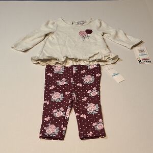 Kids Headquarters Floral Baby Girl Outfit W Ruffle Top and Leggings 6/9 Months